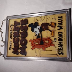 Walt Disney 70th Anniversary Mickey Mouse in Steamboat Willie Glass Hanging